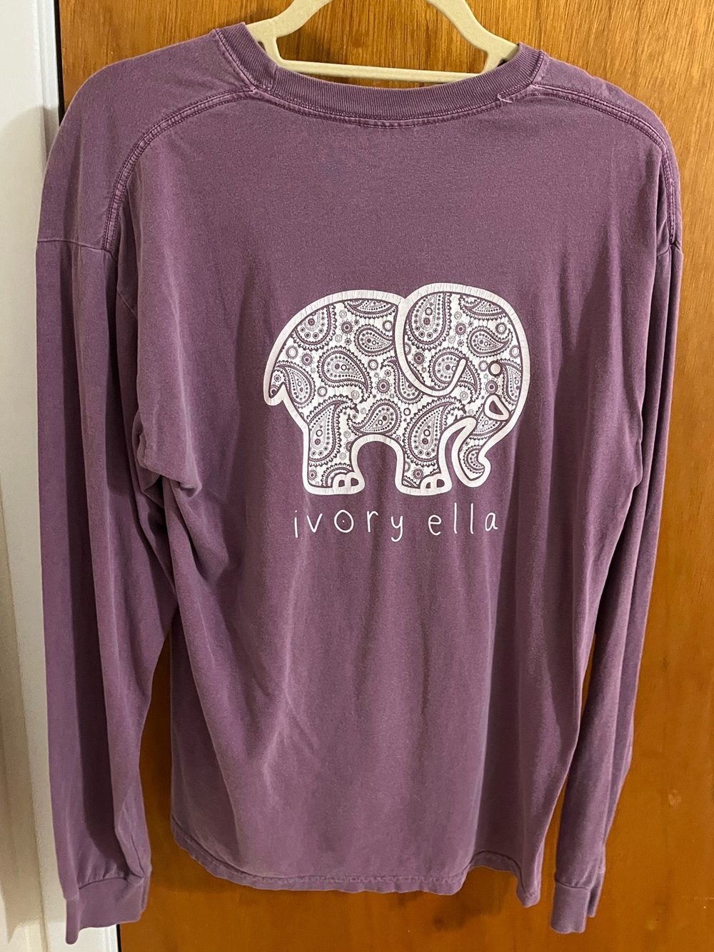 Ivory Ella Long Sleeve Pocket Tee with Elephant Graphic - Purple